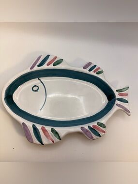 VTG Italian Caleca Fish Dish / Plate Hand Painted Colorful Made In Italy 9.5”